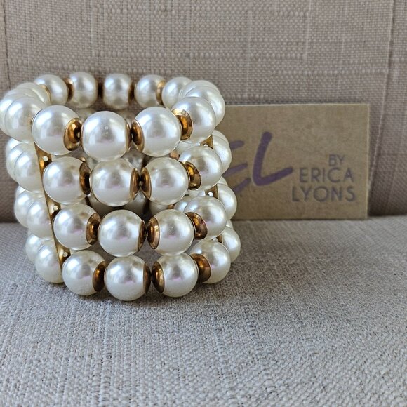 New Erica Lyons Pearl Bracelet Beaded Faux Pearl Four Strand NWT Stretch Wrap - Picture 4 of 16